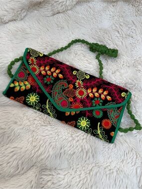 Boho clutch crossbody bright floral bag black, green, orange, pink, red, yellow